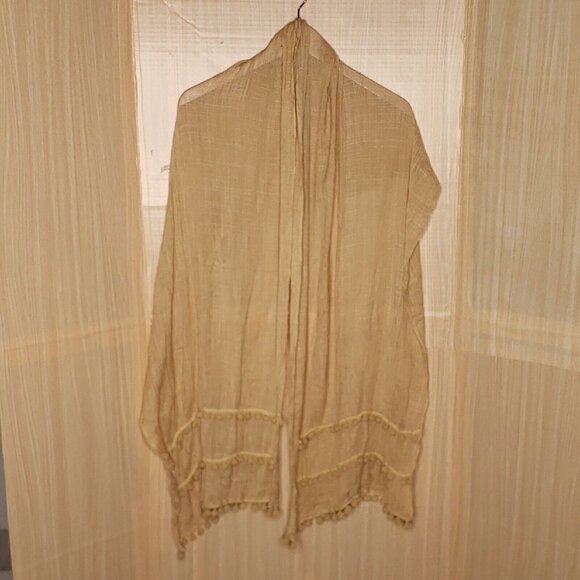 Unbranded Womens Tan Soft Scarf With Pom Pom Detail. - Picture 1 of 3
